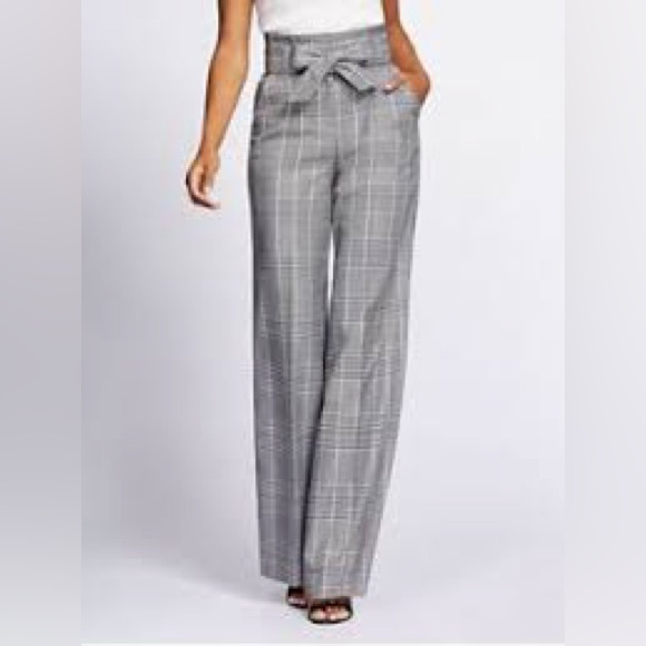Gabriel Union New York & Company pants plaid high waist wide leg belted NWT - Picture 1 of 9